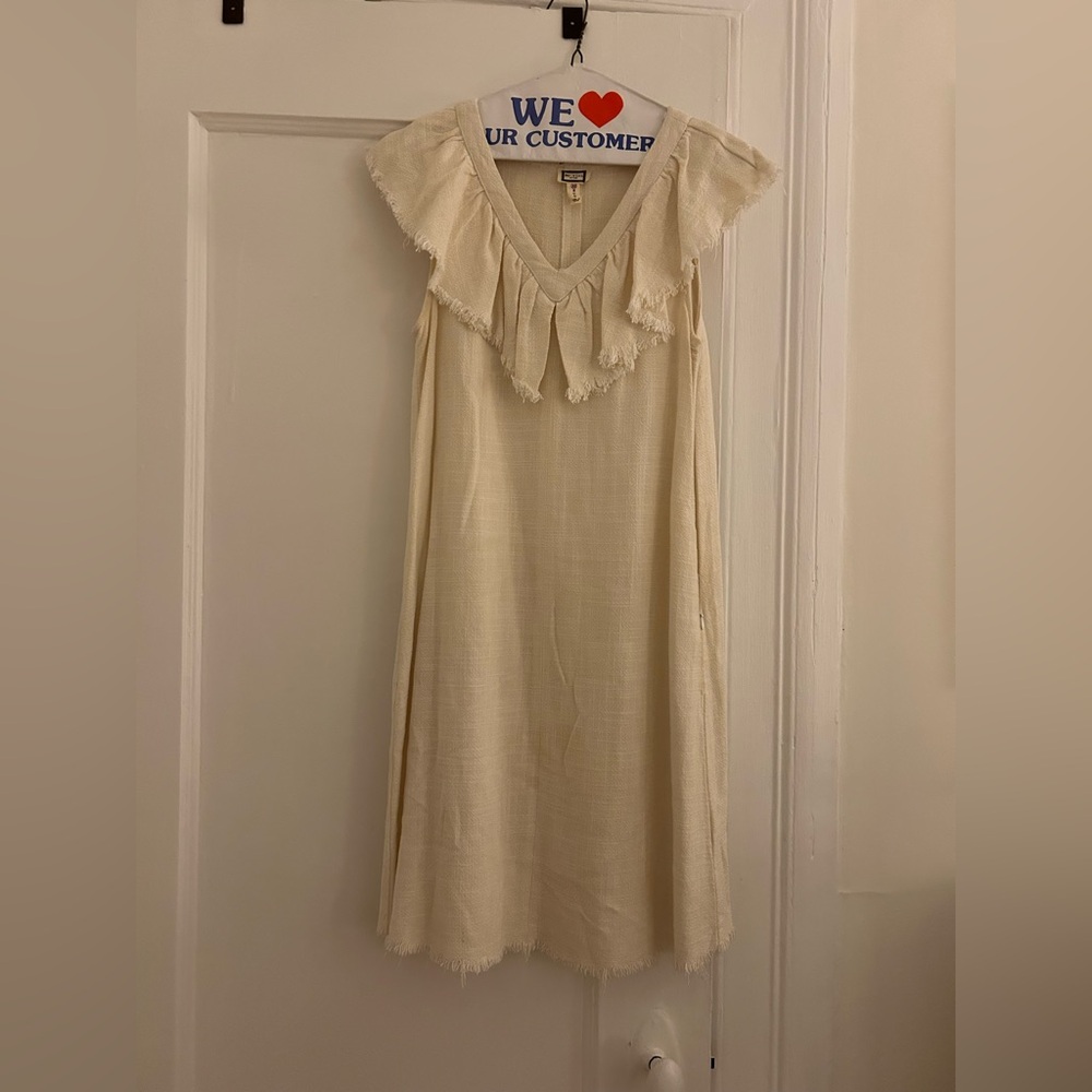Mo Vint (Anthropologie) Cream Sleeveless Dress with Frayed Edges